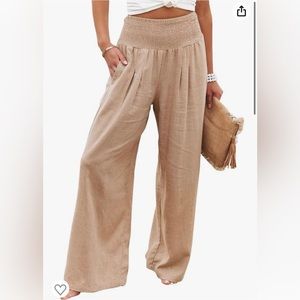 High Waisted Cotton Linen Palazzo Pants